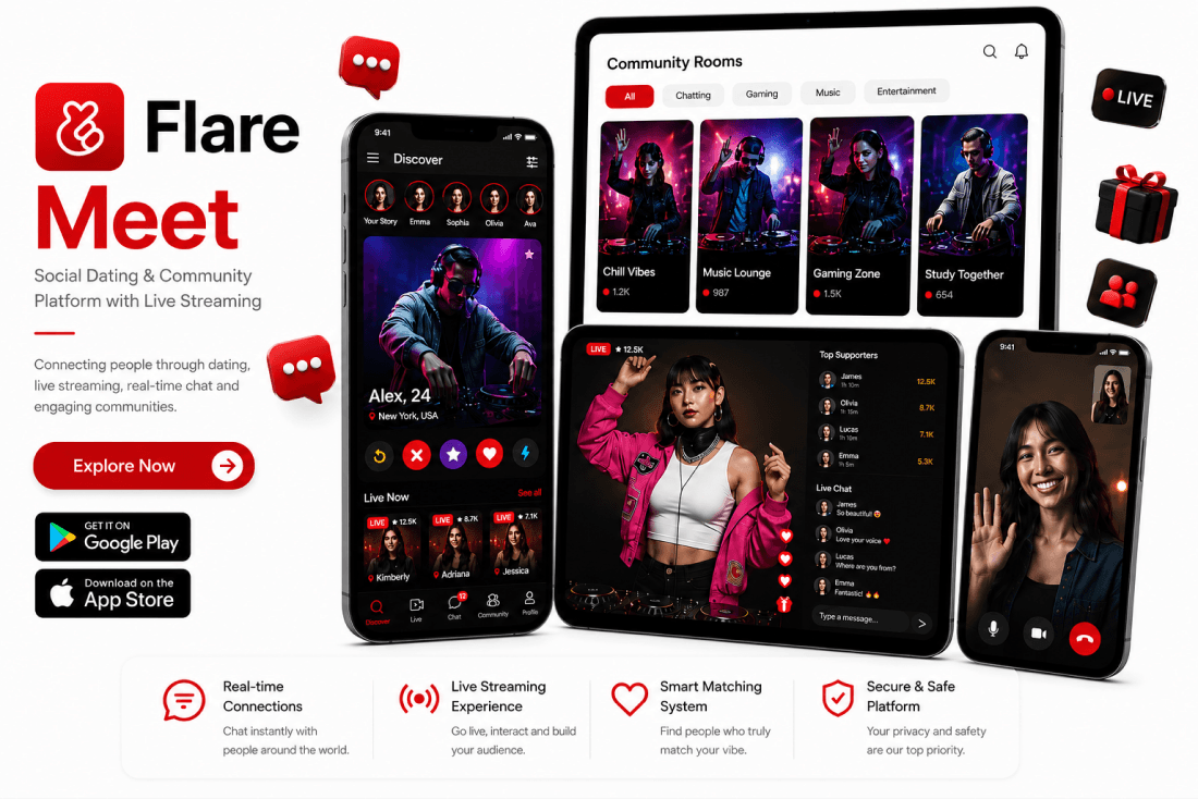Flare Meet - Social Dating & Community Platform Case Study by CueBytes